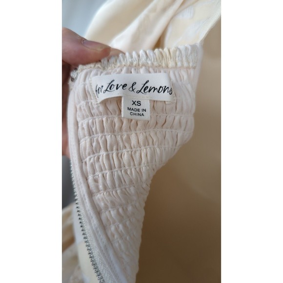 For Love & Lemons Cream Square Neck Wedding Dress Puff Sleeve Brocade Cottage XS - Picture 7 of 8